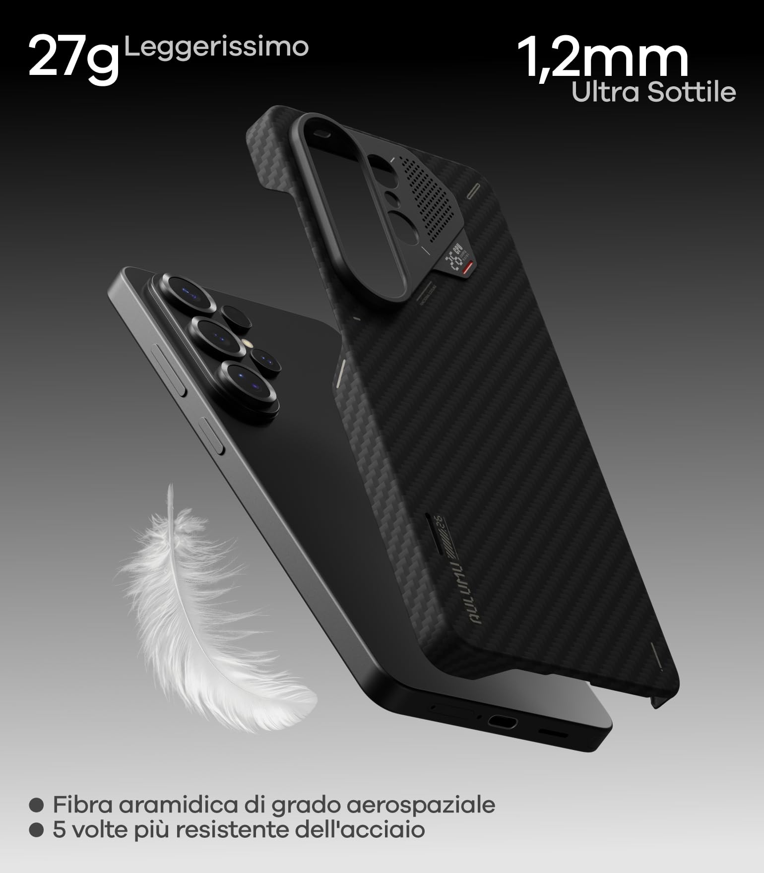 Aulumu S26 Ultra Cover per Samsung Galaxy S26 Ultra Custodia Magnetica in Fibra Aramidica, Tessuto ultrasottile 1500D, Raffreddamento passivo Custodia Samsung Galaxy S26 Ultra per MagSafe, Nero