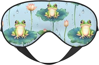 Vivid Frog and Lotus Sleep Mask Adjustable Eye Shade Cover Light Blocking Eye Masks for Women Men Gifts Travel