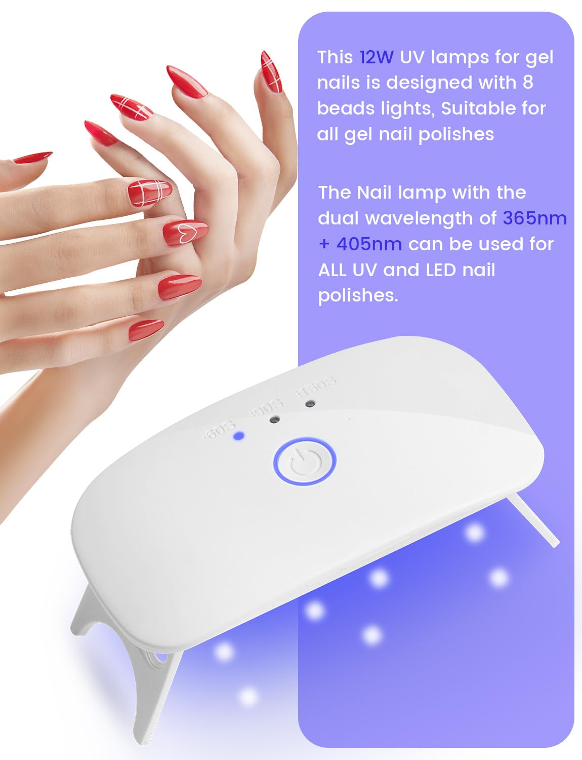 Mini Lampada UV LED per Unghie, Asciuga Smalto per Tutti gli Smalti in Gel con Cavo USB
