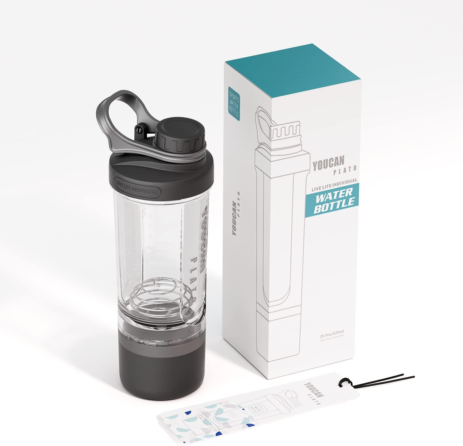 21oz Protein Shaker Bottle with Storage for Powder, Shaker Cups for Protein, Blender Bottles, Protein Powder Shaker, Made with Tritan BPA Free, with Wire Whisk Balls (Black)