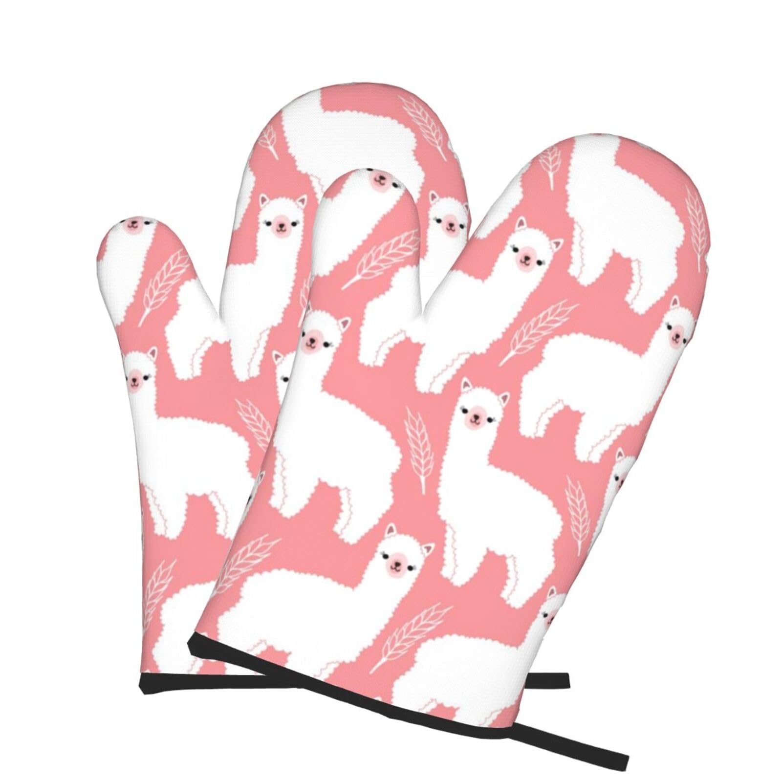 Oven Mitts Set of 2 Pcs, Alpaca Llama Prints Heat Resistant Kitchen Gloves for Cooking Baking Grilling