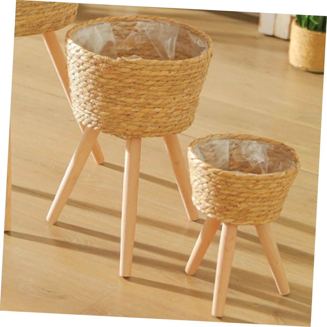 Levemolo Stable Wooden Flower Pot Stand Wicker Barrel Stand for Succulent Plants