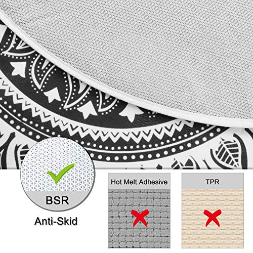LEEVAN Modern Flannel Microfiber Non-Slip Machine Washable Round Area Rug Living Room Bedroom Study Soft Carpet Floor Mat Home Decor 3-Feet Diameter - Grey Mandala - Image 5