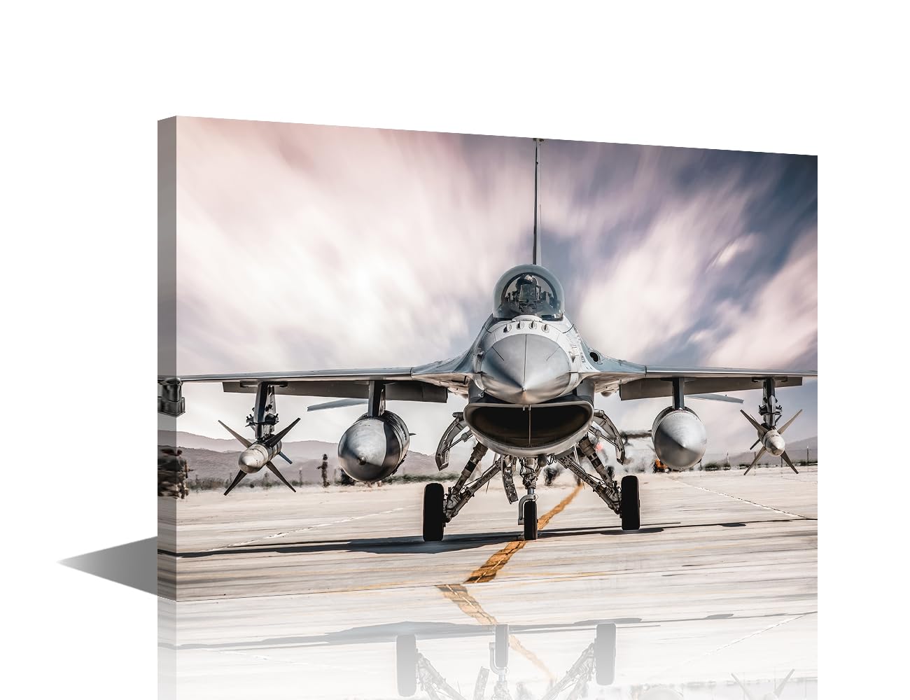TISHIRON Framed Wall Art 1 Panel F16 Fighter Jet in a Taxiing Position in Turkey Pictures Posters for Living Room Bedroom Decorations, Warplane Artwork Gallery-Wrapped Ready to Hang, 18" Wx12 H
