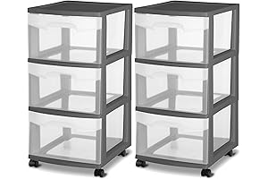 Sterilite 3 Drawer Storage Cart with Caster Wheels (2 Pack)