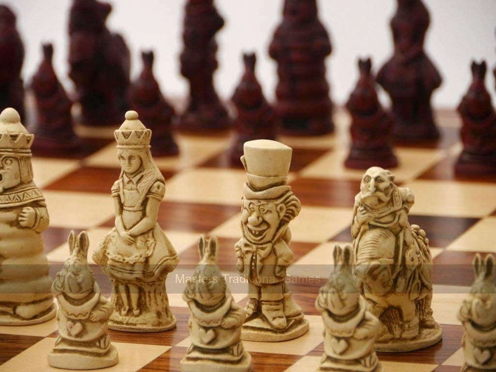 Berkeley Alice in Wonderland Ornamental Chess Set (Cream and red, Board not Included)