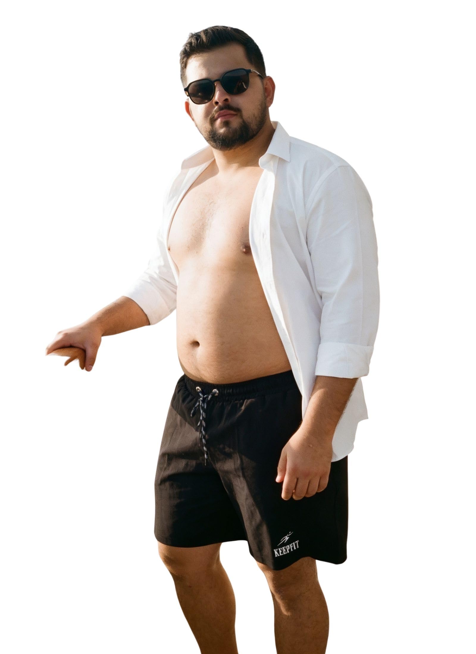 Men's Plus Size Black Watershorts with Zipper Pockets-image-35