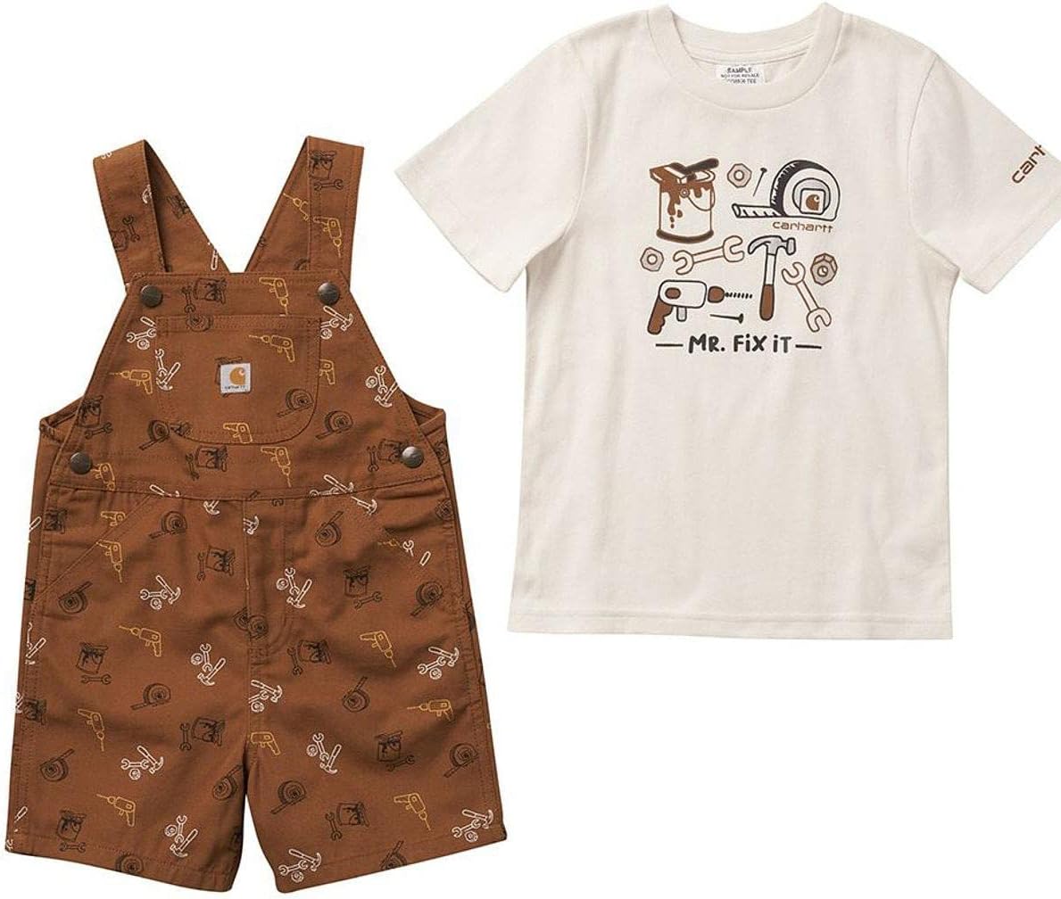 Carhartt Baby Boys' Short-Sleeve Bodyshirt & Canvas Shortall Set
