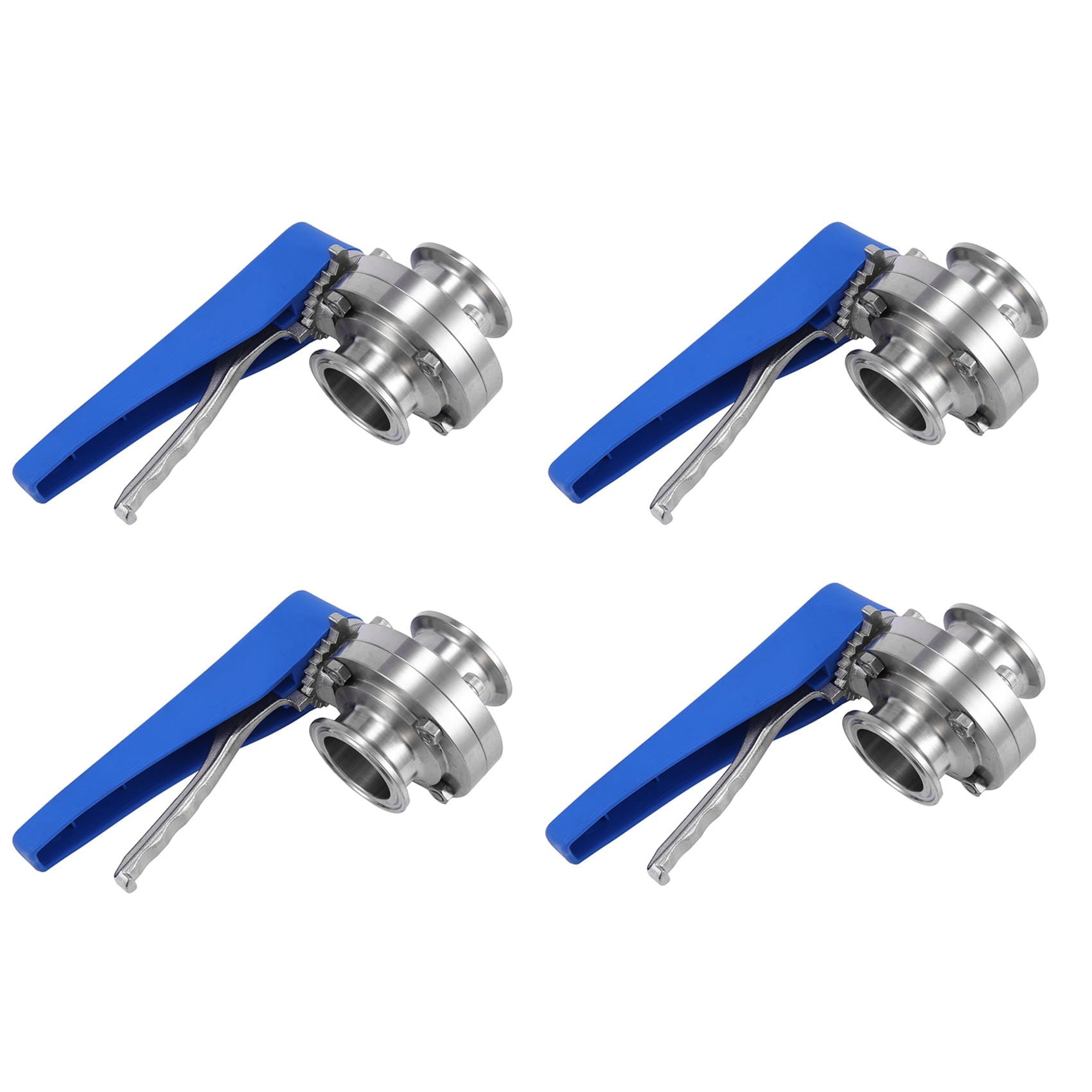 Jnchdghwa Silver & Blue 4X 1-1/2Inch 38Mm Stainless Steel Sanitary 1.5 Inch Tri Clamp Butterfly Valve Squeeze Trigger For Homebrew Dairy Product