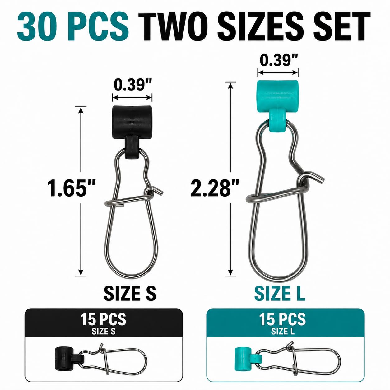 30 toboganes de plomos para pesca, deslizadores de peso de pesca con broches de doble bloqueo, conectores deslizantes de plomero resistentes para aparejos de bagre, pesca de surf, aparejos de