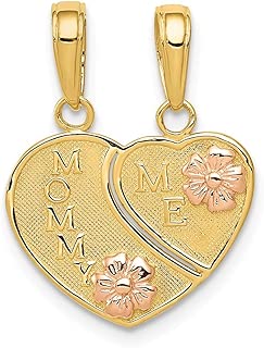 Black Bow Jewelry 14k Two Tone Gold Mommy, Me Set of 2 Heart Pendant, 15mm - coolthings.us