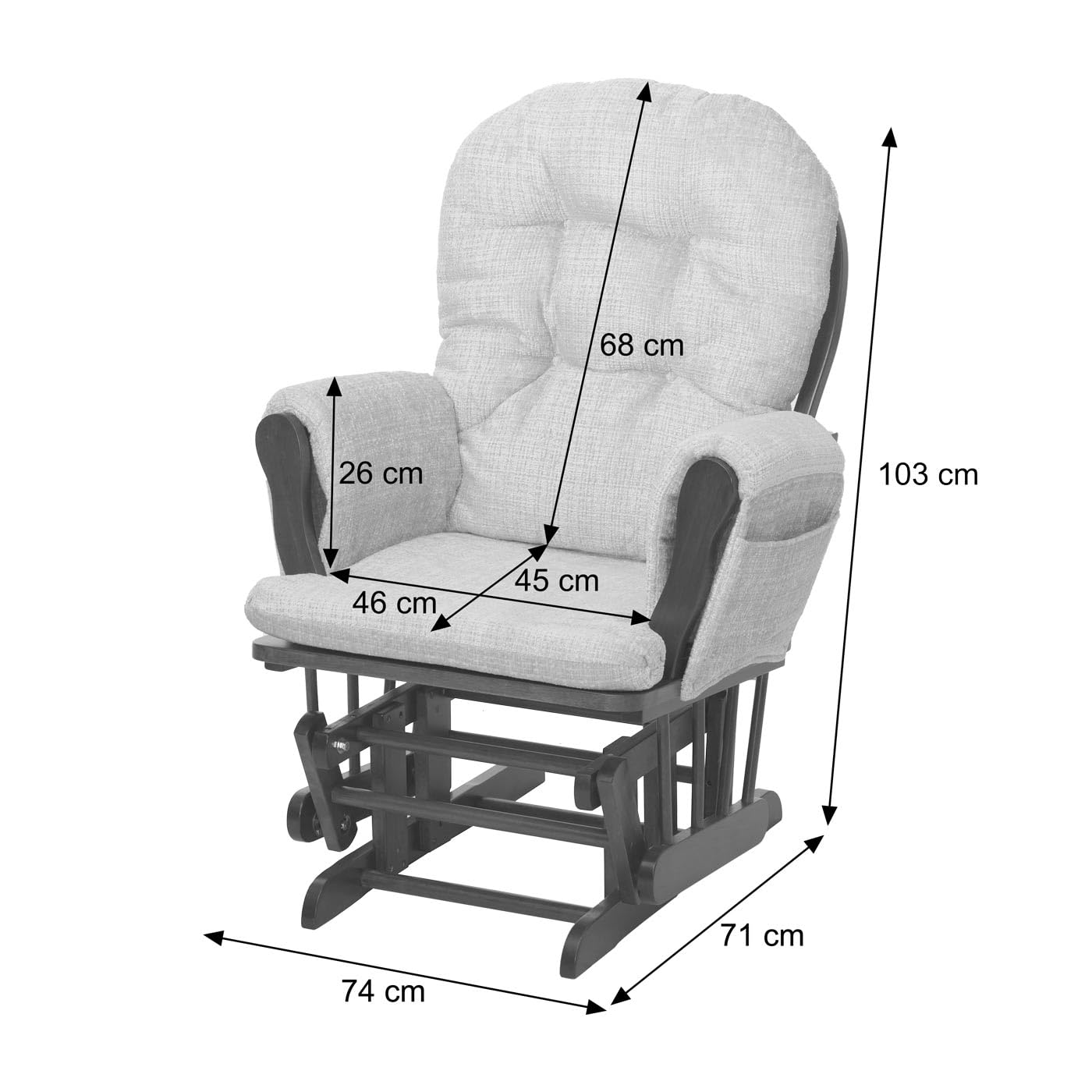 Mendler Poltrona a dondolo HWC-C76 sedia relax poggiapiedi Stoffa/tessuto a coste (320g/m²) - rosa, struttura scura