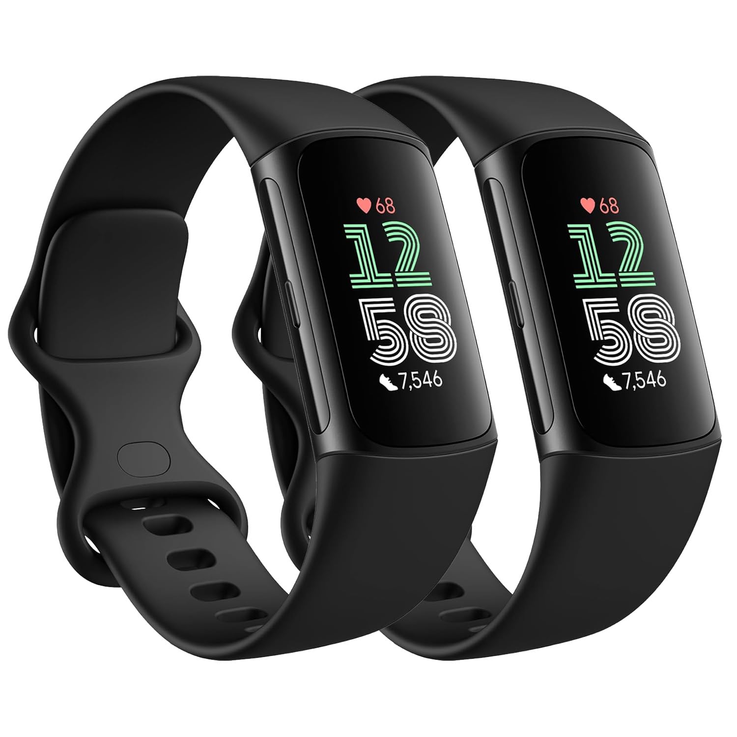Nacorulu Compatible with Fitbit Charge 6 / Fitbit Charge 5 Bands, Soft Silicone Replacement band for Women Men 2 Pack (Black_Black, Large(7.1"-9.1"))-picture-36