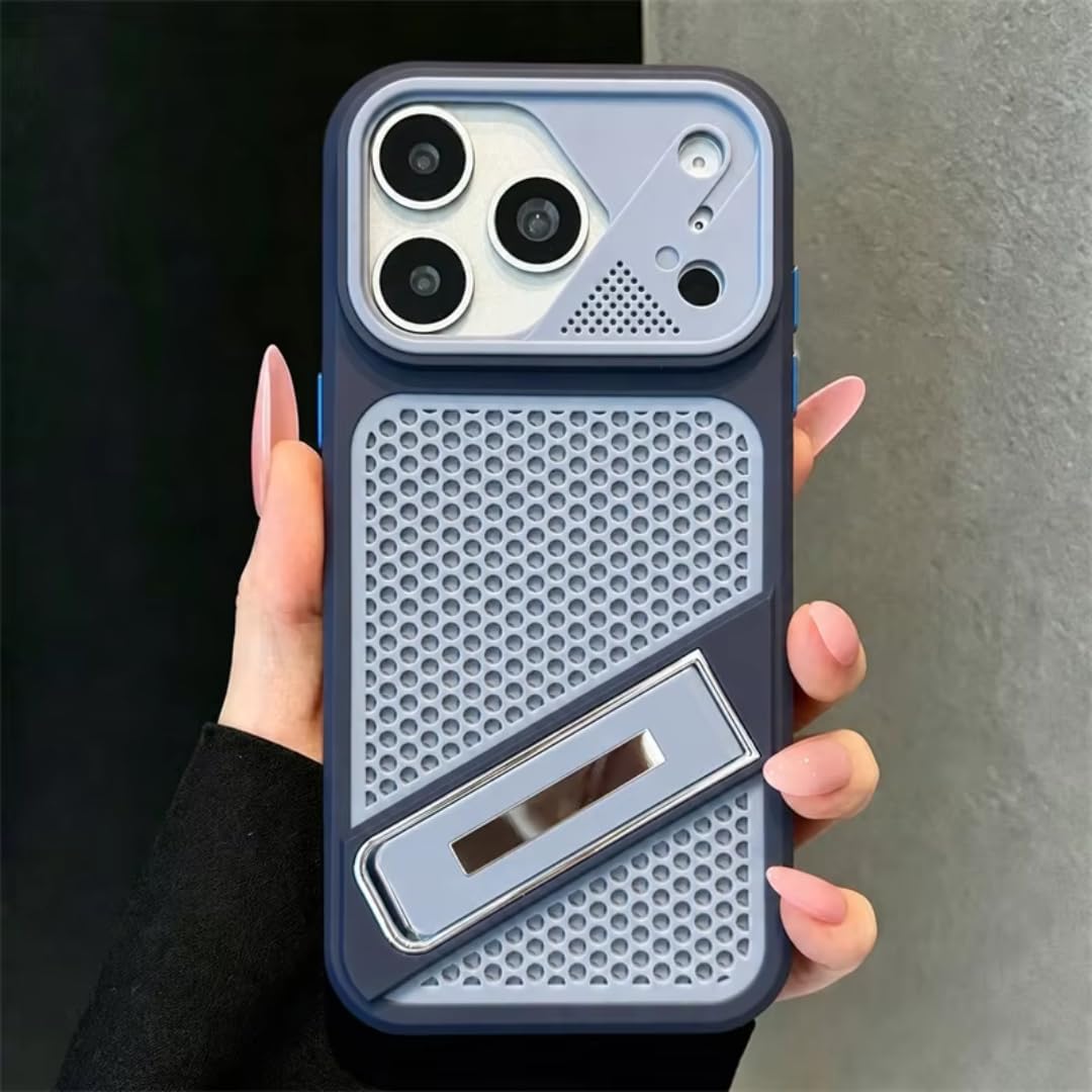 Luxury Heat Dissipation Stand Phone Case for iPhone 17 13 12 11 14 15 16 Pro Max Instantly Transform Into Bumper Cover(for iPhone17 Pro/Blue)