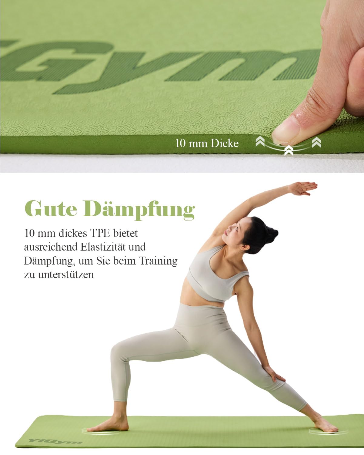 Yogamatte Rutschfest 195×90cm TPE Gymnastikmatte 10mm Dicke | Fitnessmatte XL, mit Tragegurt + Tasche, für Pilates Yoga Workout