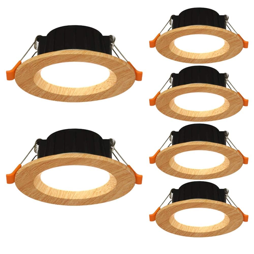 Ultracienkie oświetlenie LED 2CCT – 6 sztuk do wyboru lampy sufitowe 3000 K / 6000 K z panelem kolorowym z litego drewna, 5 W/7 W, do użytku domowego i komercyjnego (5 W, ciepłe światło)
