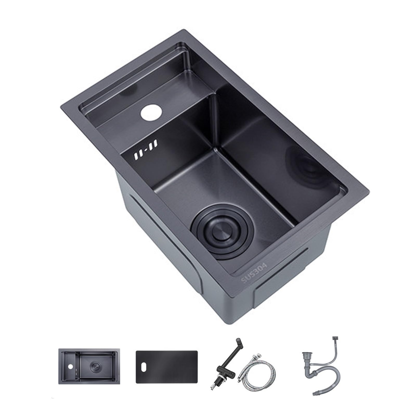 Fregadero Camper con Tapa y Grifo Plegable, Lavabo Caravana de Empotrar, Fregadero Pequeño de Acero Inoxidable para Barcos, Caravanas y Yates(Black)