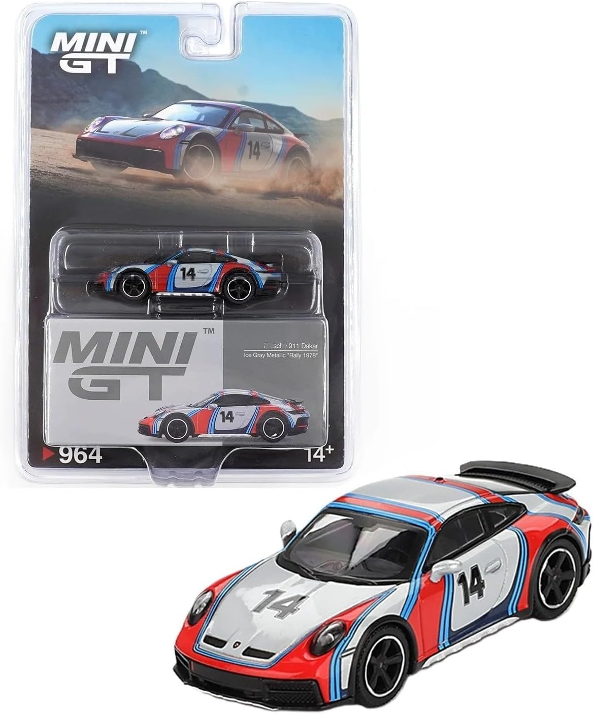 1:64 Diecast Model Car Compatible with Porsche 911 Dakar “Rally 1978” Ice Grey Metallic Limited Edition by Mini GT MGT00964