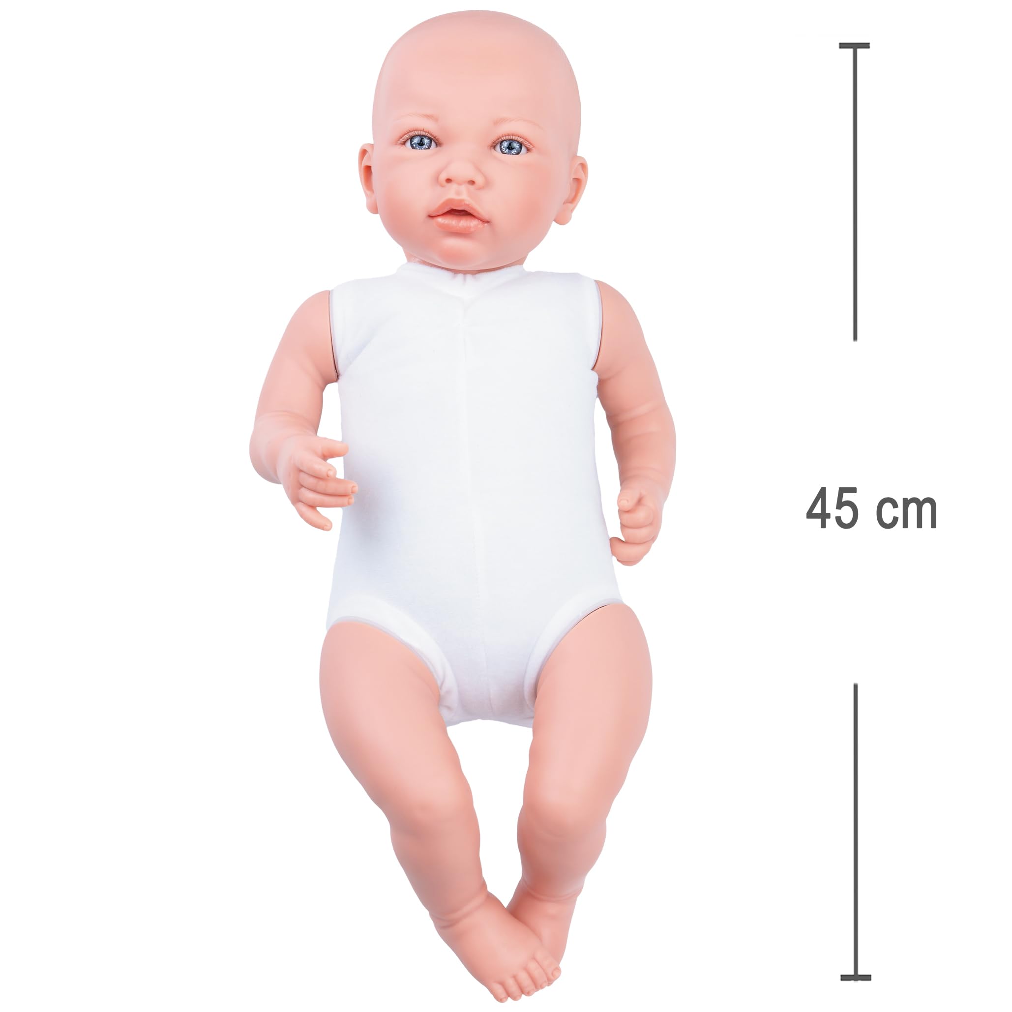 Marina & Pau Lia Lia lalka niemowlęca 45 cm, z miękkim ciałem – miękka lalka do zabawy ze smoczkiem, butelką i pieluchą, dla dzieci (rozm. 45 cm)