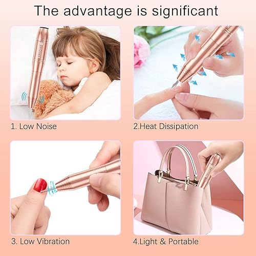 Miniatura 30 de Taladro eléctrico de uñas, máquina de taladro de uñas eléctrico USB para uñas acrílicas, herramienta de pulido de lima de uñas eléctrica portátil