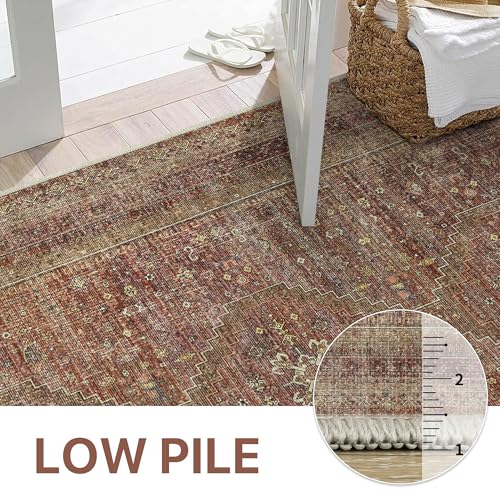 GENIMO 2x10 Non Slip Hallway Runner Rug, Machine Washable, Thin & Low Pile Lightweight for Kitchen, Laundry, Entryway, Bedroom & Living Room, Red