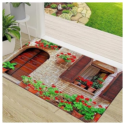 ERICAT Felpudo de Entrada,Papel Pintado Italiano de la casa Toscana con Flores en Maceta con Obturador,Alfombra Absorbente para Atrapar,Alfombrilla Antideslizante,Pasillo,Dormitorio,50x80cm