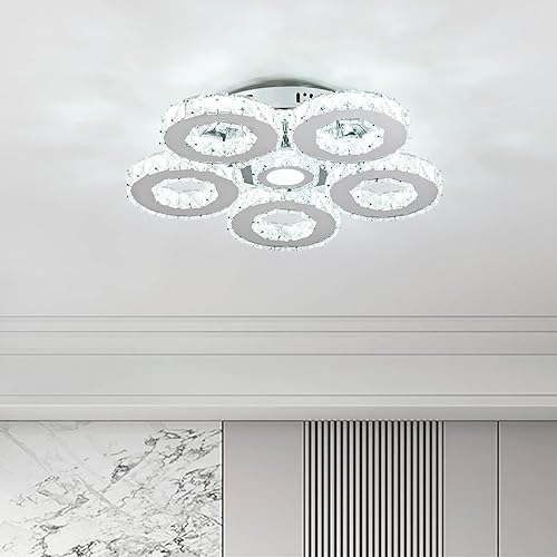 Miniatura 9 de KKMYWAN Lámpara de techo de cristal empotrada LED regulable con control remoto de 5 anillos, lámpara de techo para dormitorio, sala de estar,
