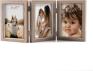 4x6 Triple Hinged Picture Frames Shadow Box MDF Wood Grain with Real Glass 3 Vertical Opening Family Lover Gift