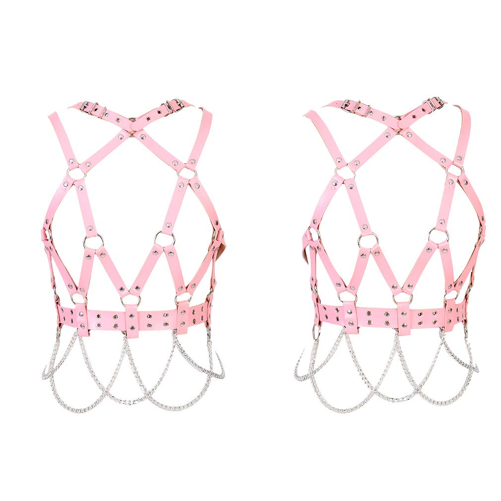 Frauen Vollleder Geschirr BodyChain Taille Strumpfgürtel Set Punk Festival Tanz Rave Kostüme