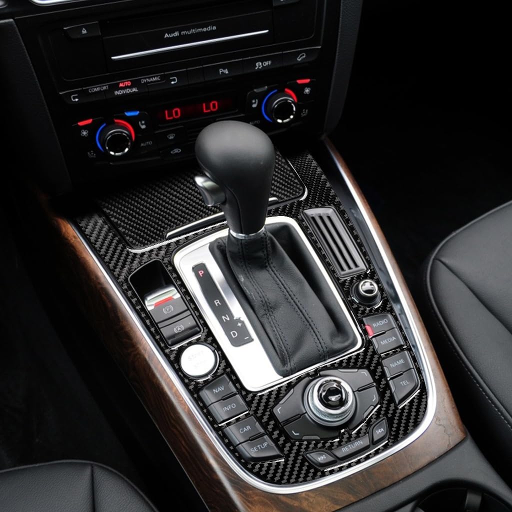 Kohlenstofffaser-Abdeckung Trim Aufkleber Zubehör Schwarz Dekoration Kompatibel mit Audi A4 B8 8K 2009-2016. (Gangschaltung Armaturenbrett Rahmen D)