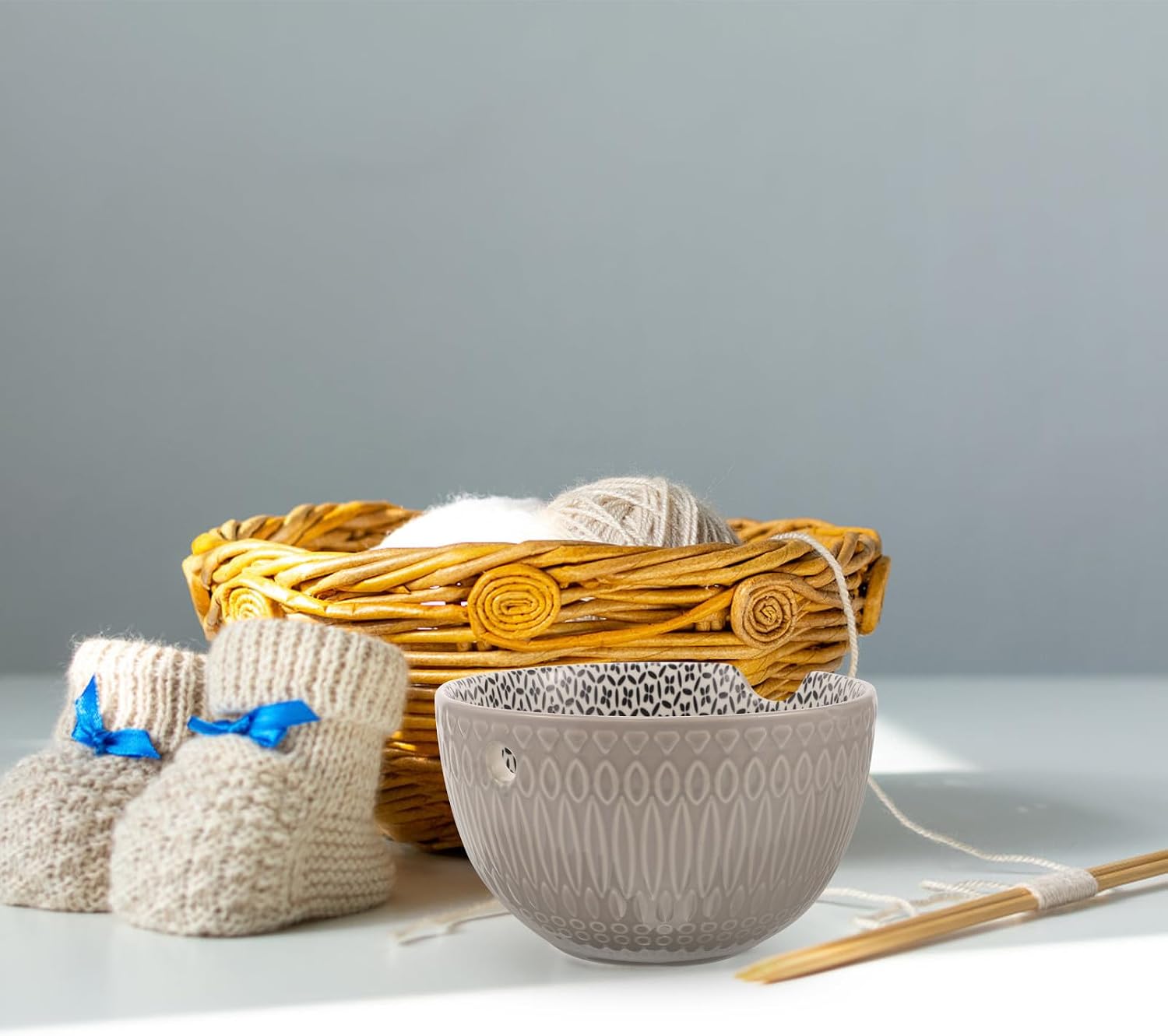 Ceramic Yarn Bowl for Knitting and Crochet, Simple Pattern image 4