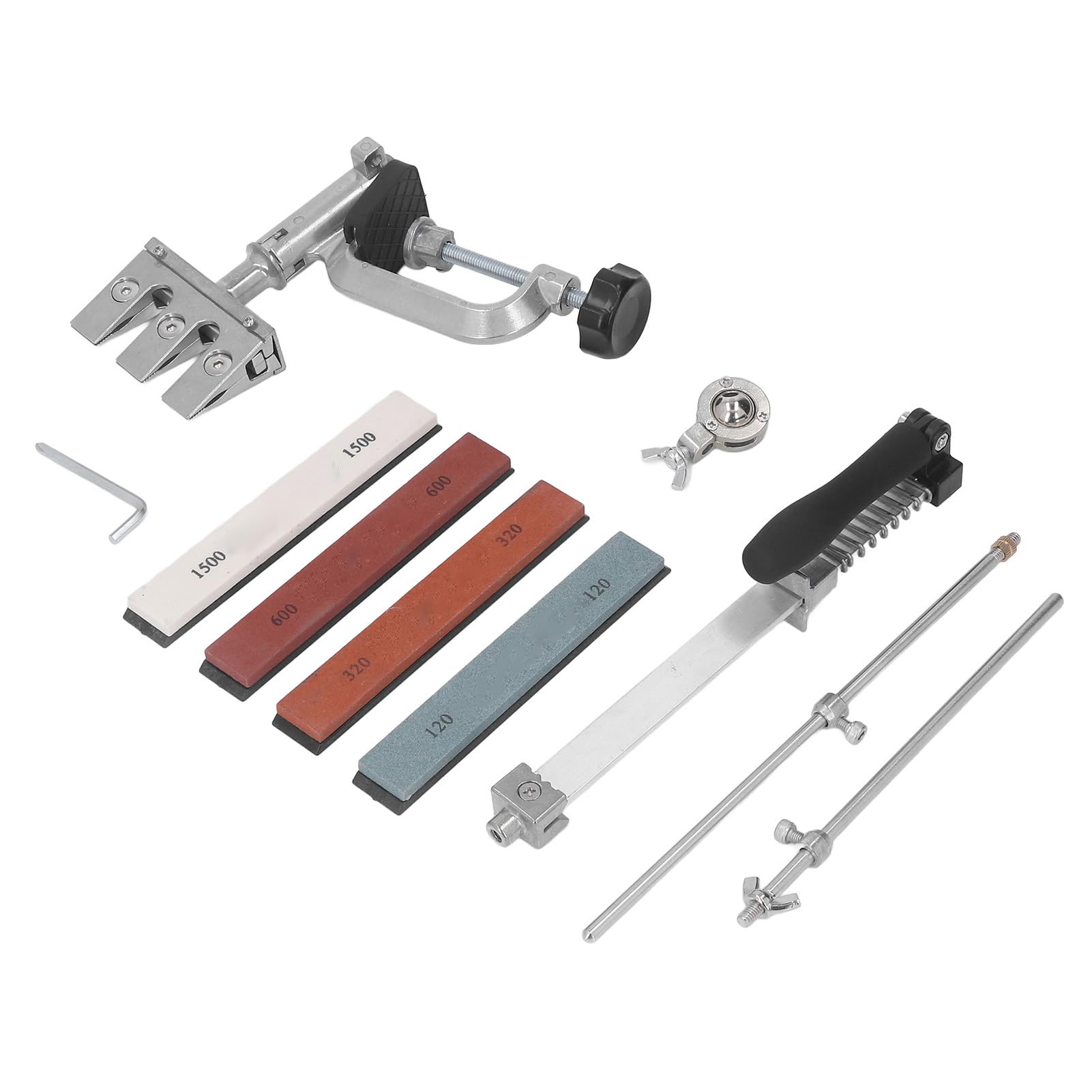 ViaGasaFamido Système d'affûtage de Couteaux Aiguiseur de Couteaux Professionnel à Angle Fixe Rotation à 360 Degrés en Fonte d'aluminium en Acier Inoxydable 4 Pierres à Aiguiser 120 320 600 1500