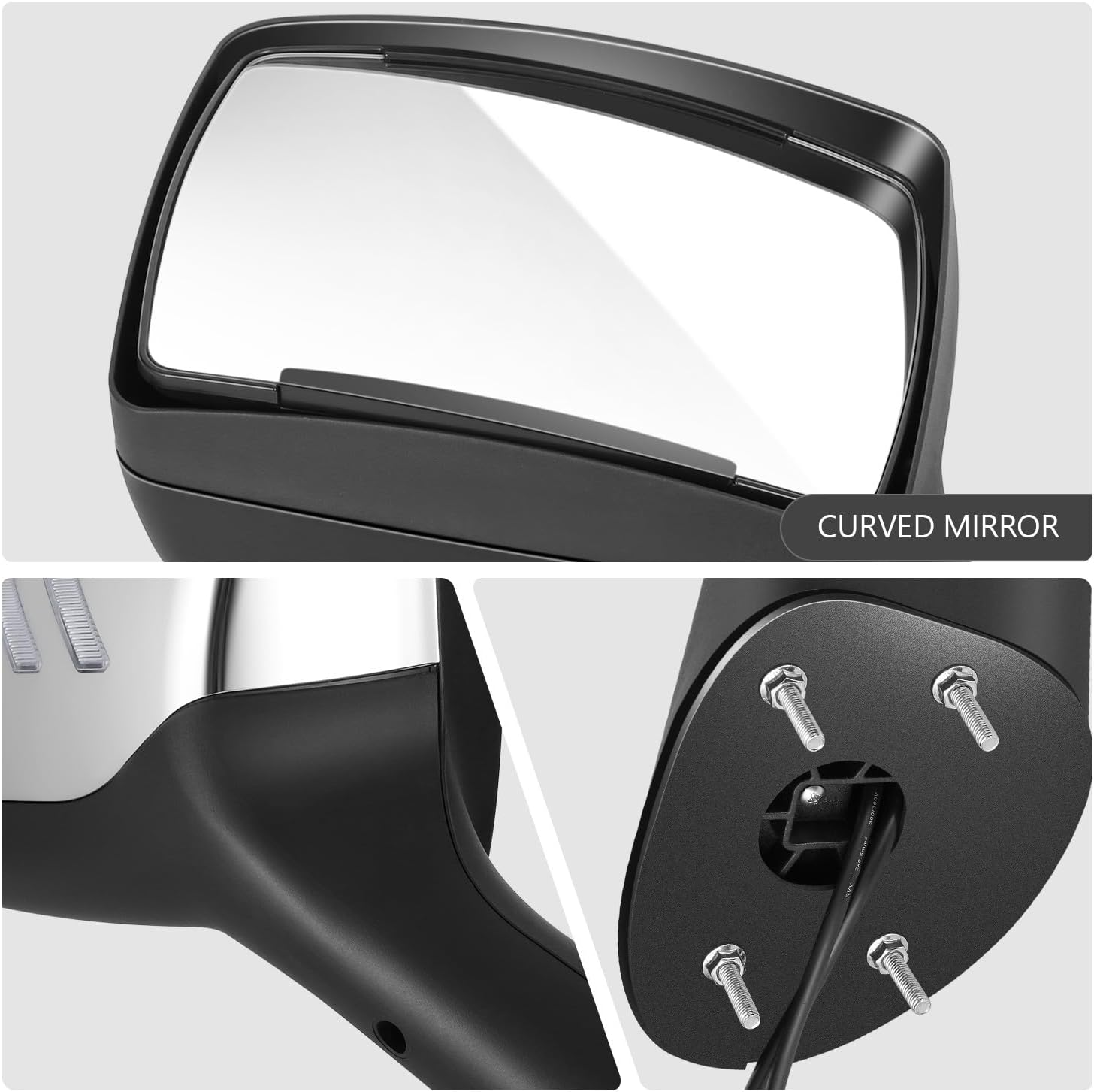 DNA MOTORING Pair of Hood Side View Mirror Compatible with 2022-2025 Peterbilt 579, Injection Molded Satin, Chevron Arrow Style LED Turn Signal Hood Mirror, Chrome, MIRROR-HAY-023-CH
