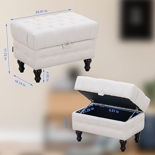 Miniatura 3 de Artechworks Mesa de centro otomana con almacenamiento, tapizado de piel sintética con botones, otomana para sala de estar, oficina en casa, taburete