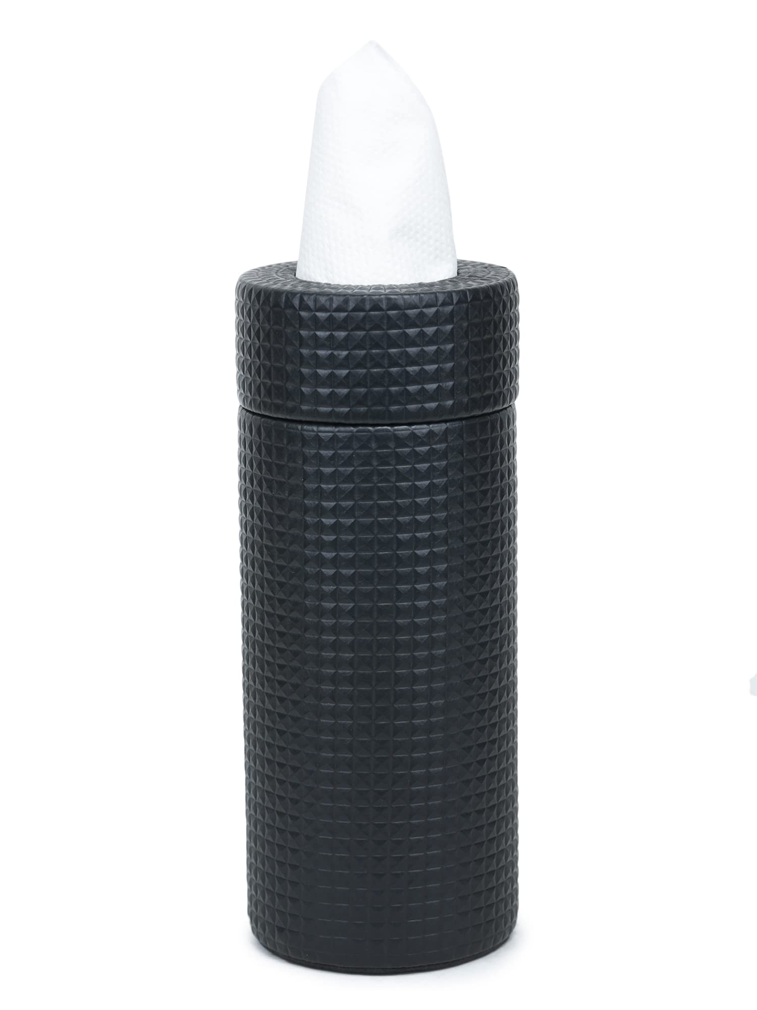 AZYEEA - Handcrafted Fine Leather Tissue Paper Holder Napkin Holder for Car Gifting, Office Desks, Cars & Home Decor | Durable & Water Resistant – (Cylinder Black)
