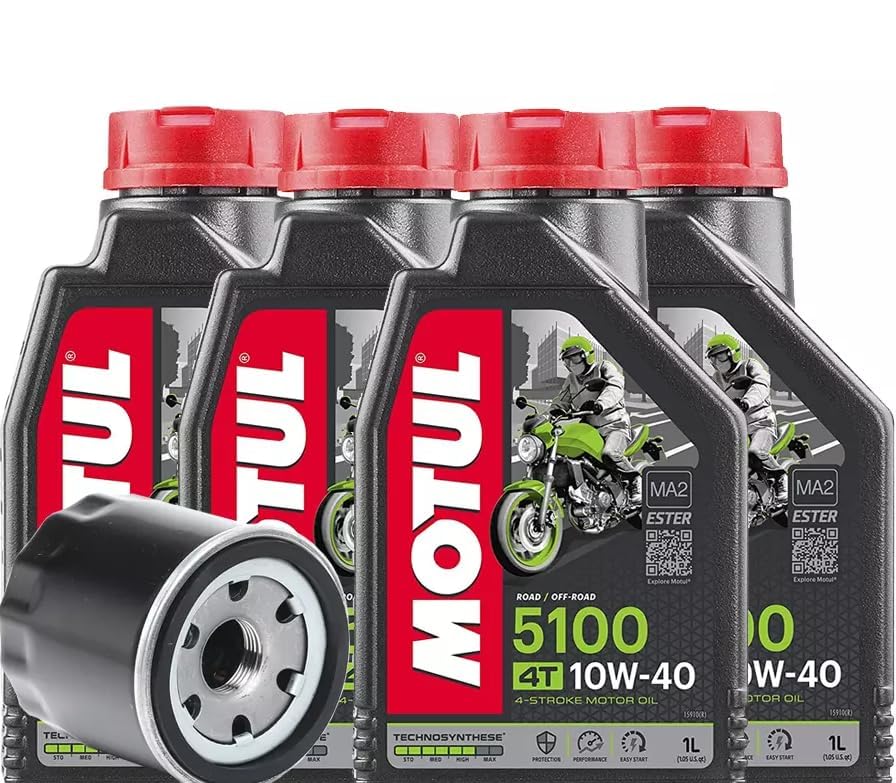Kit Tagliando OLIO 5100 10W-40, 4L Olio Motore 4T + Filtro Olio, compatibile con Benelli 502 TRK X compatibile con MOTUL