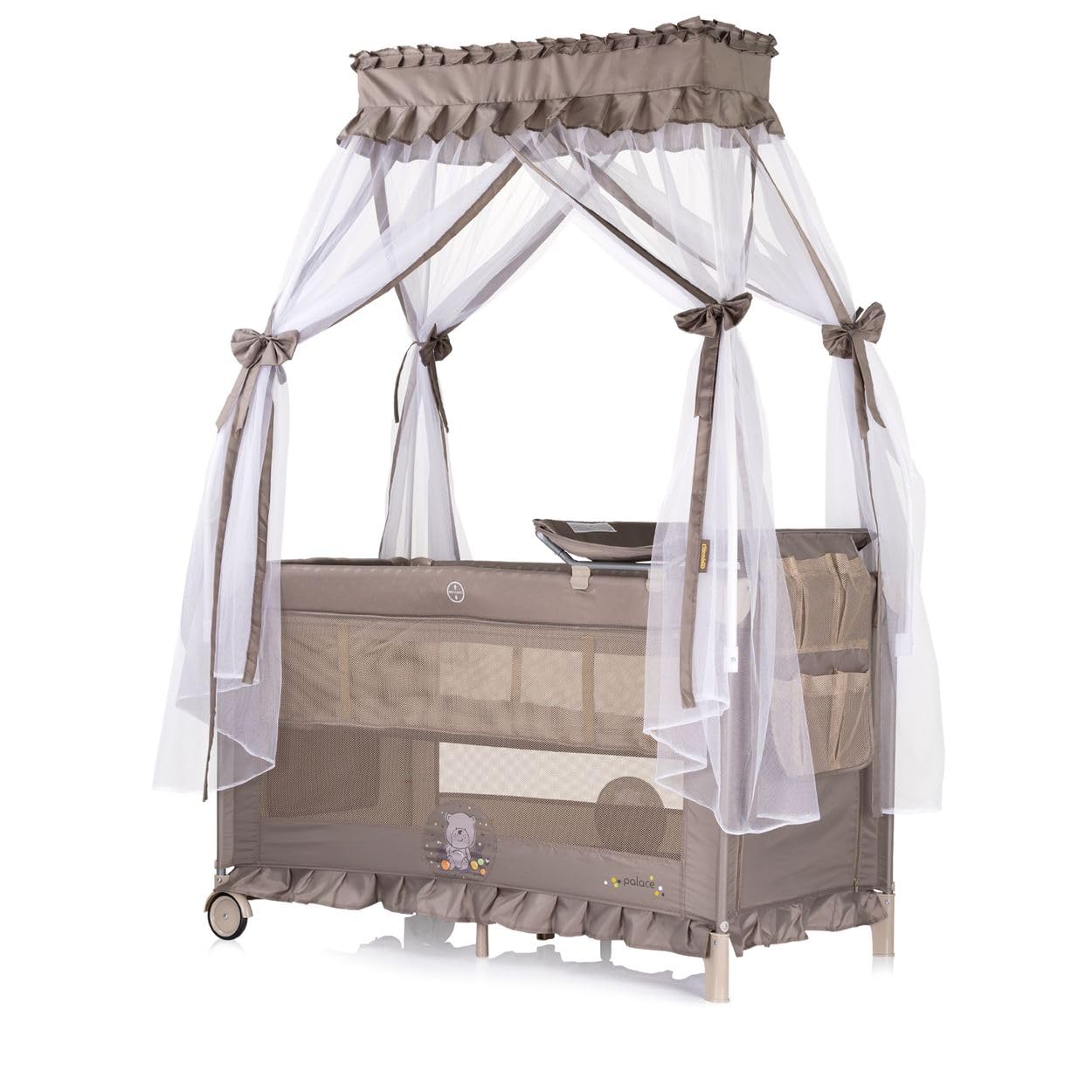 Chipolino Reisebett Palace, Baldachin Moskitonetz zwei Ebenen Wickelauflage, Farbe:beige/braun