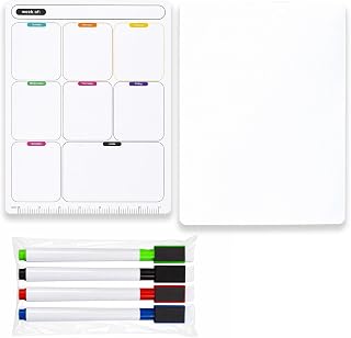 Weekly Meal Planner Whiteboard, Magnetic Meal Planning Board for Refrigerator Organisation, Family Schedule Coordination and Office Task Management, Includes Two Magnetic Markers and Four Writing Pens