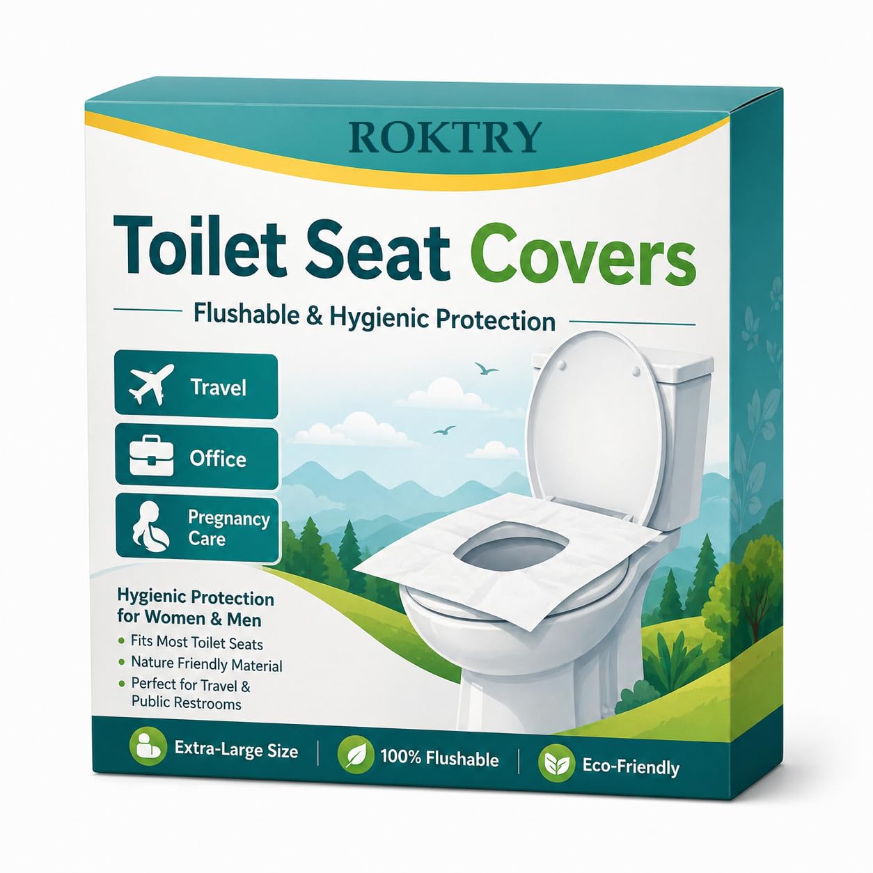 ROKTRY 20 PCS Disposable Flushable Toilet Seat Covers for Public Restrooms - Extra Large, Biodegradable & Eco-Friendly Paper Covers for Travel, Office, and Pregnancy Care - White-image-35