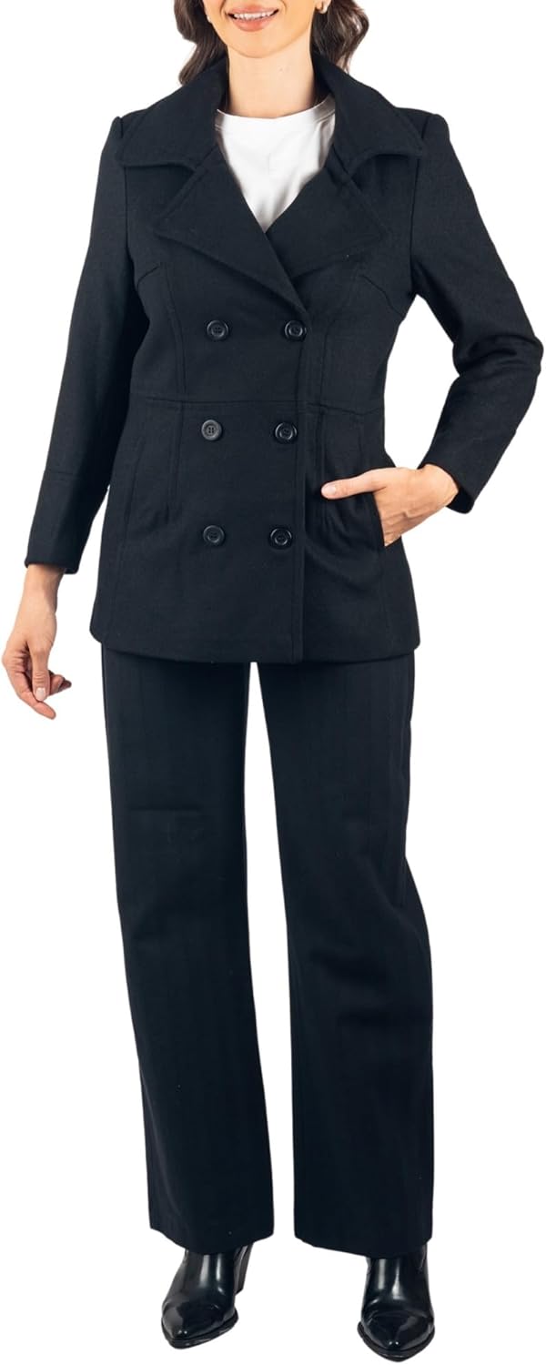 Elegant Black Peacoat and Trousers Ensemble