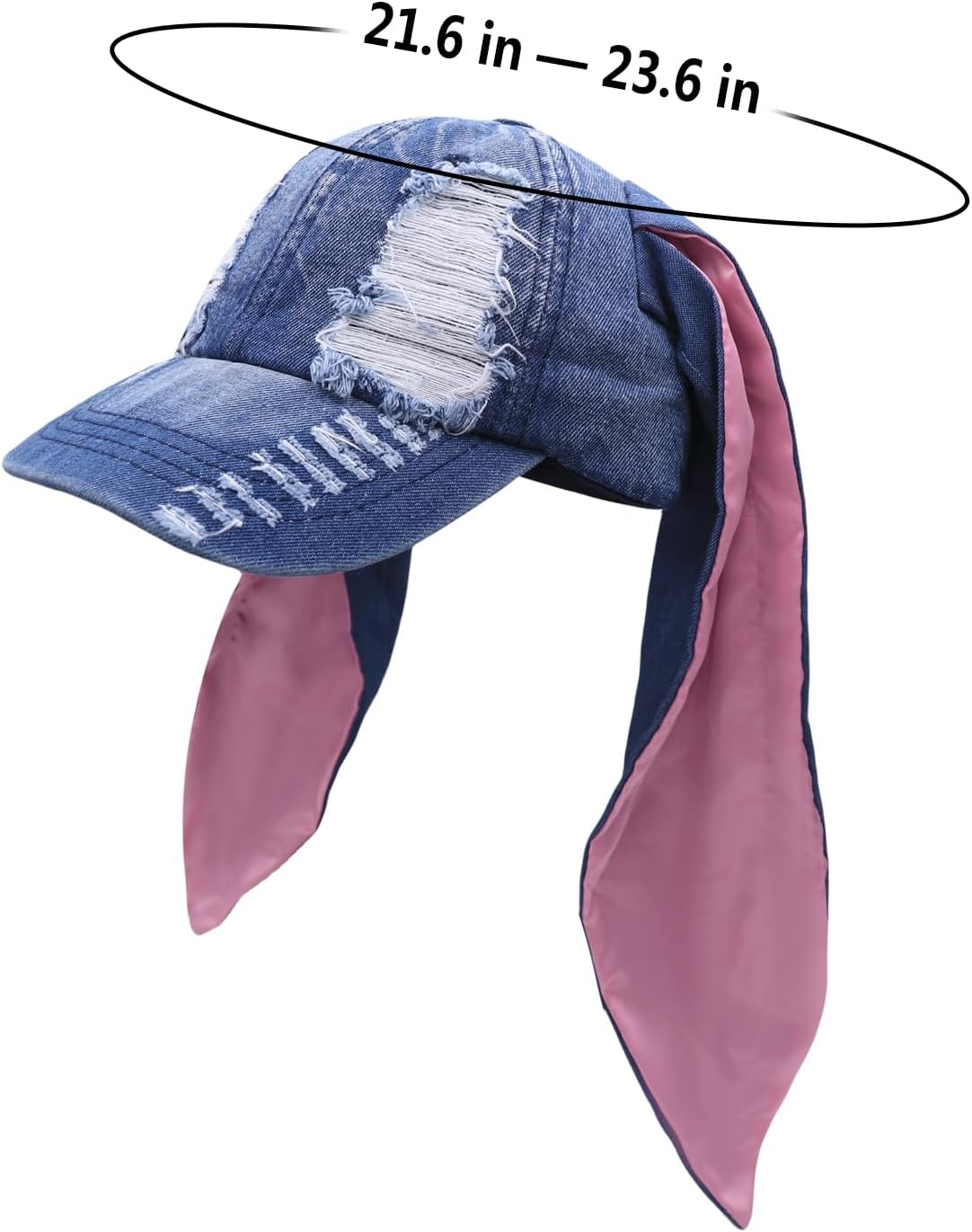 Women Baseball Cap Punk Iron O Ring Baseball Hat Distressed Denim Bunny Ears Trucker Hat Cute Y2k Grunge Hat Kpop Caps