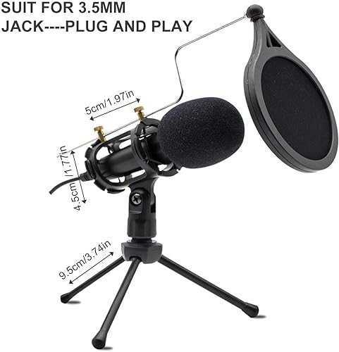 Miniatura 2 de Micrófono para grabación de condensador de 0.138 pulgadas (3.5 mm), Plug and Play, micrófono de radiodifusión para computadora de escritorio,