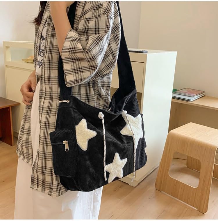 Cute Star Bag Star Purse Y2k bag Messenger Bag Crossbody Corduroy Tote Bag for Women - Image 3