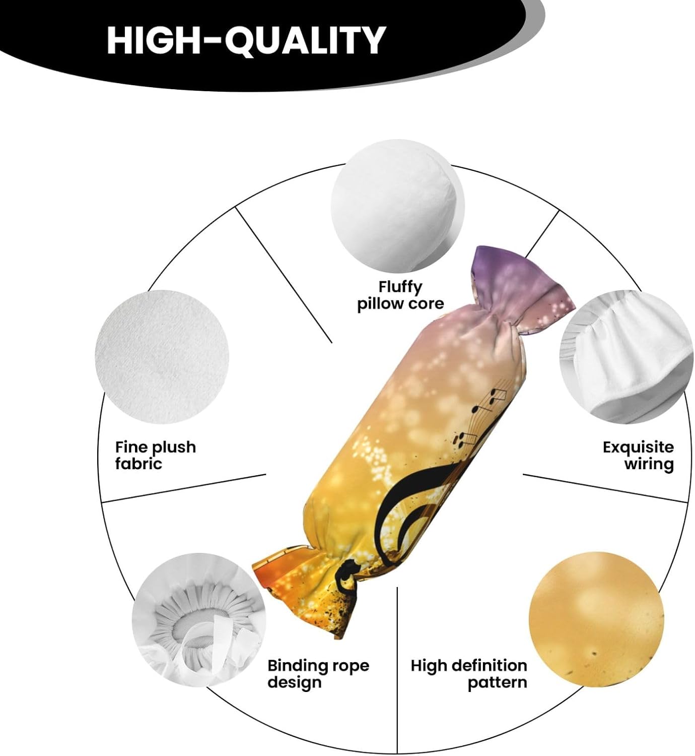 Piano Violin Music Notes Print Candy Cylindrical Practical Pillow Versatile Comfort Bedroom Living Room Travel