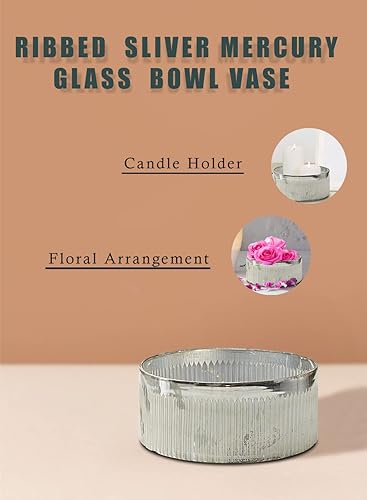 Miniatura 6 de Serene Spaces Living Majestic - Jarrón de vidrio de mercurio acanalado plateado perfecto para arreglos florales, centro de mesa, hogar, oficina,