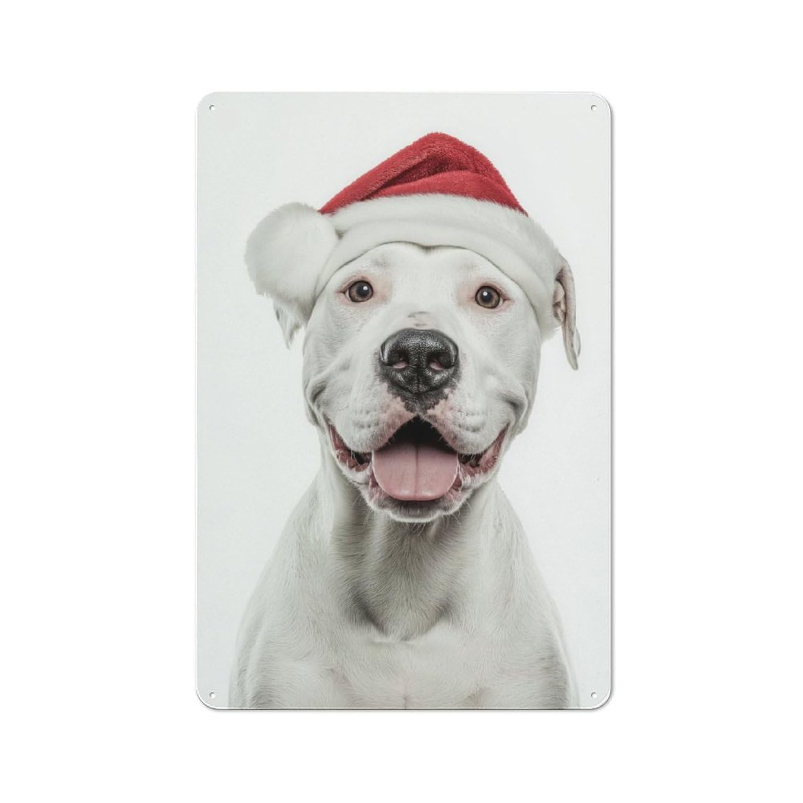Junmoney Dogo Argentino Dog With Santa Hat Portrait Retro Metal Plaque 30X20cm For Dining Room Or Kitchen, For Kitchen, Dining Room And Home Bar Wall Decor