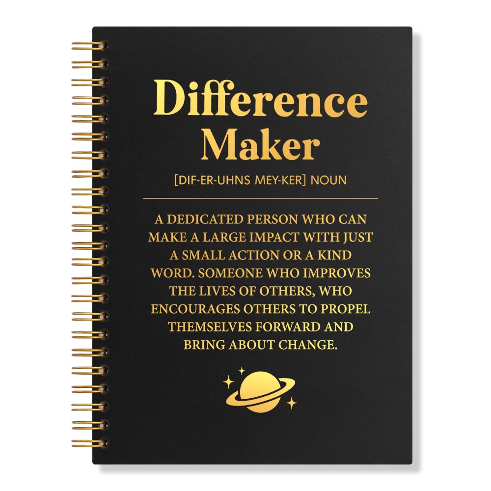 Juoqg Difference Maker Definition Hardcover Spiral Blank 160 Page Notebook, Thank You Gift for Teacher Coworker Colleague Mentor, Social Worker Appreciation Gift, Unique Office Gifts for Leader Boss