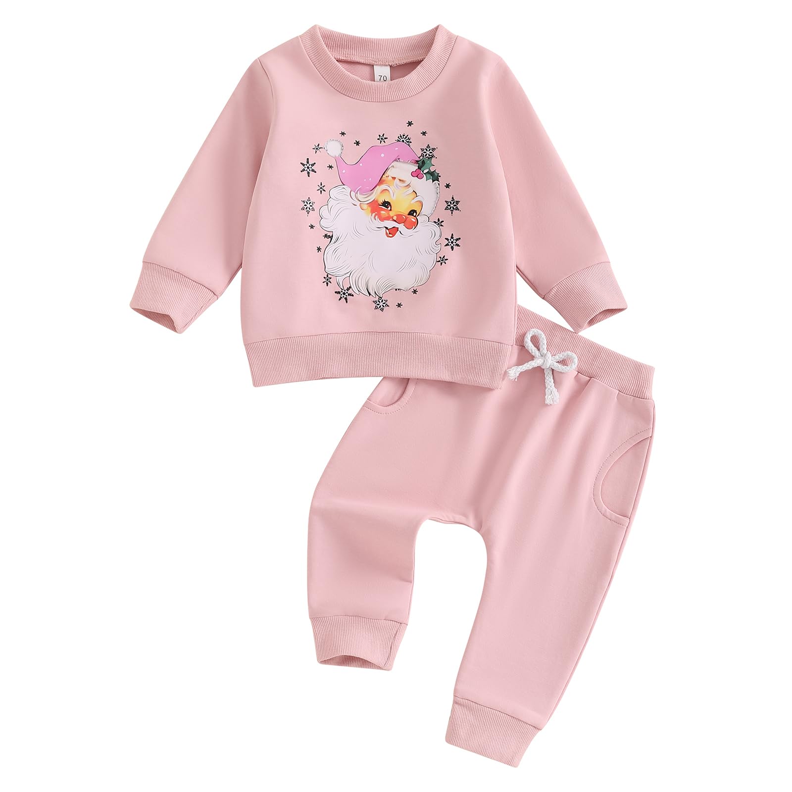 Finegoodwei Christmas Toddler Baby Girl Outfits Infant Xmas Clothes Long Sleeve Sweatshirt Pants Fall Winter Cute Sets (Pink-W, 12-18 Months)