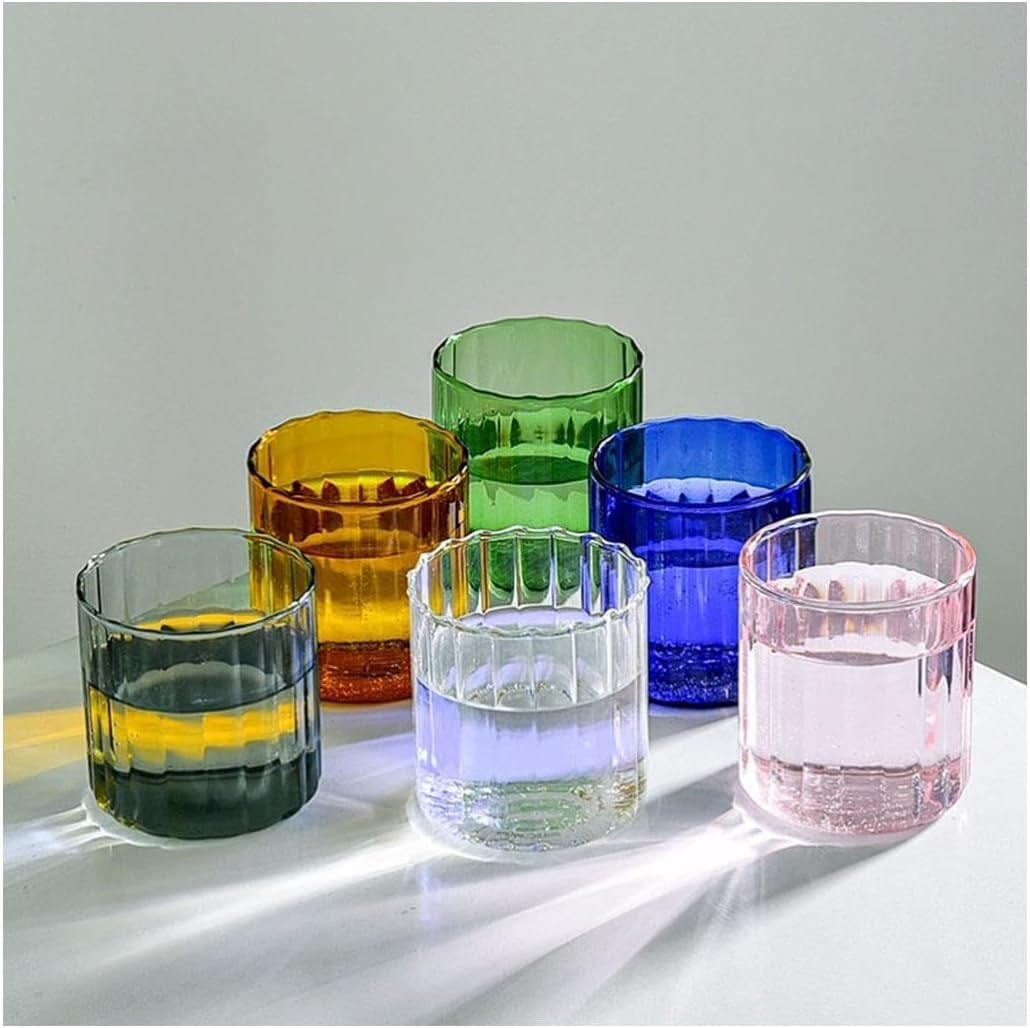 6-częściowy zestaw kolorowych szklanek – 200 ml, w paski, eleganckie szklanki do napojów do domu, baru i kreatywnych naczyń