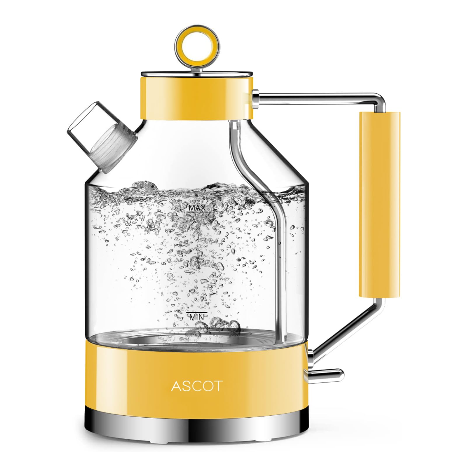 ASCOT Electric Kettle, Glass Electric Tea Kettle Gifts for Men/Women/Family 1.5L 1500W Borosilicate Glass Tea Heater, with Auto Shut-Off and Boil-Dry Protection (Yellow)